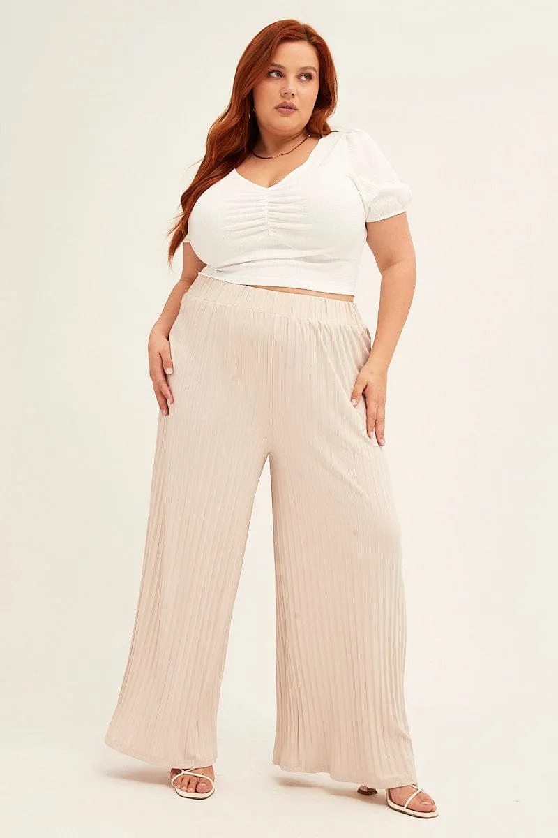 Beige Wide Leg Pants High Rise Smart Layer