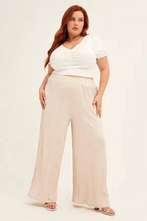 Beige Wide Leg Pants High Rise Smart Layer
