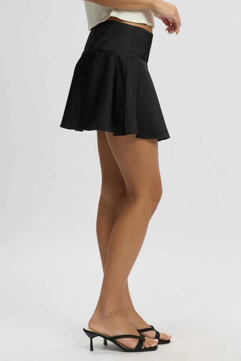 Smooth Look Photoshoot Ready Black Satin Skirt High Rise Mini Flowy Skater