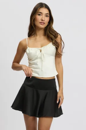Senior Style Black Satin Skirt High Rise Mini Flowy Skater