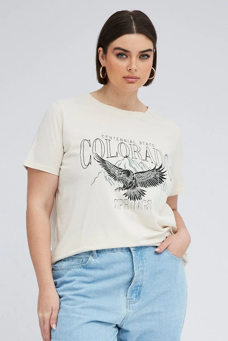 AntiPilling Treatment Holiday Style Trend Beige Graphic T-shirt Short Sleeve Crew Neck