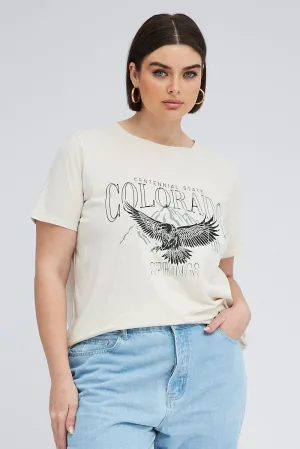AntiPilling Treatment Holiday Style Trend Beige Graphic T-shirt Short Sleeve Crew Neck