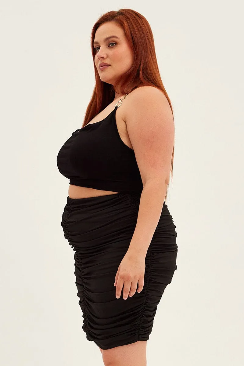 Black Mini Skirt Ruched Non Slip Waist