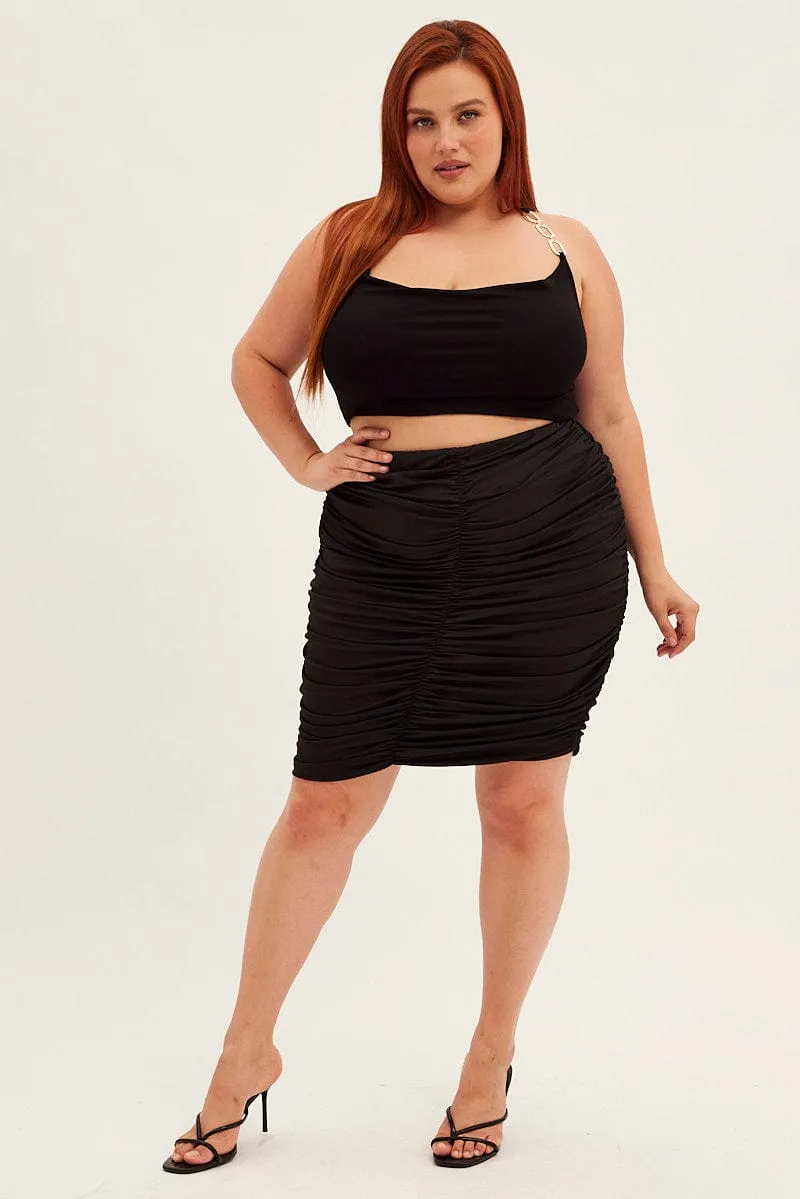 Black Mini Skirt Ruched Soft Aesthetic Eco Friendly Dye