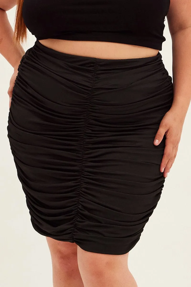 Black Mini Skirt Ruched Functional Fashion Recycled Material
