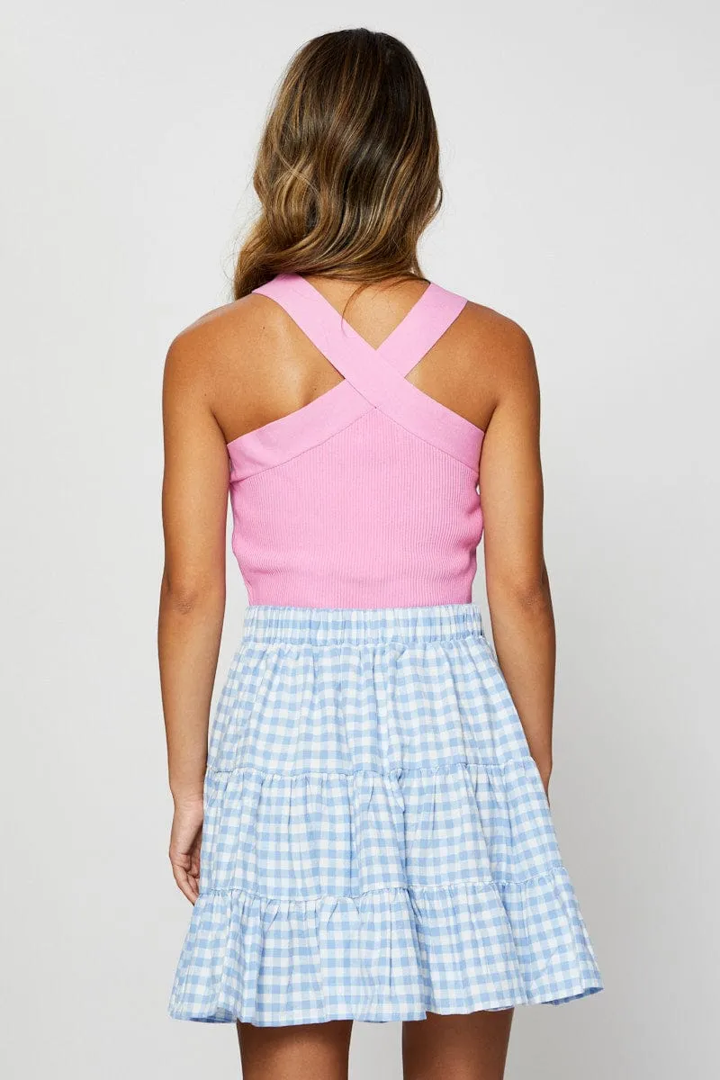 Check Flare Skirt Mini High Rise Polished Look Simple Layer