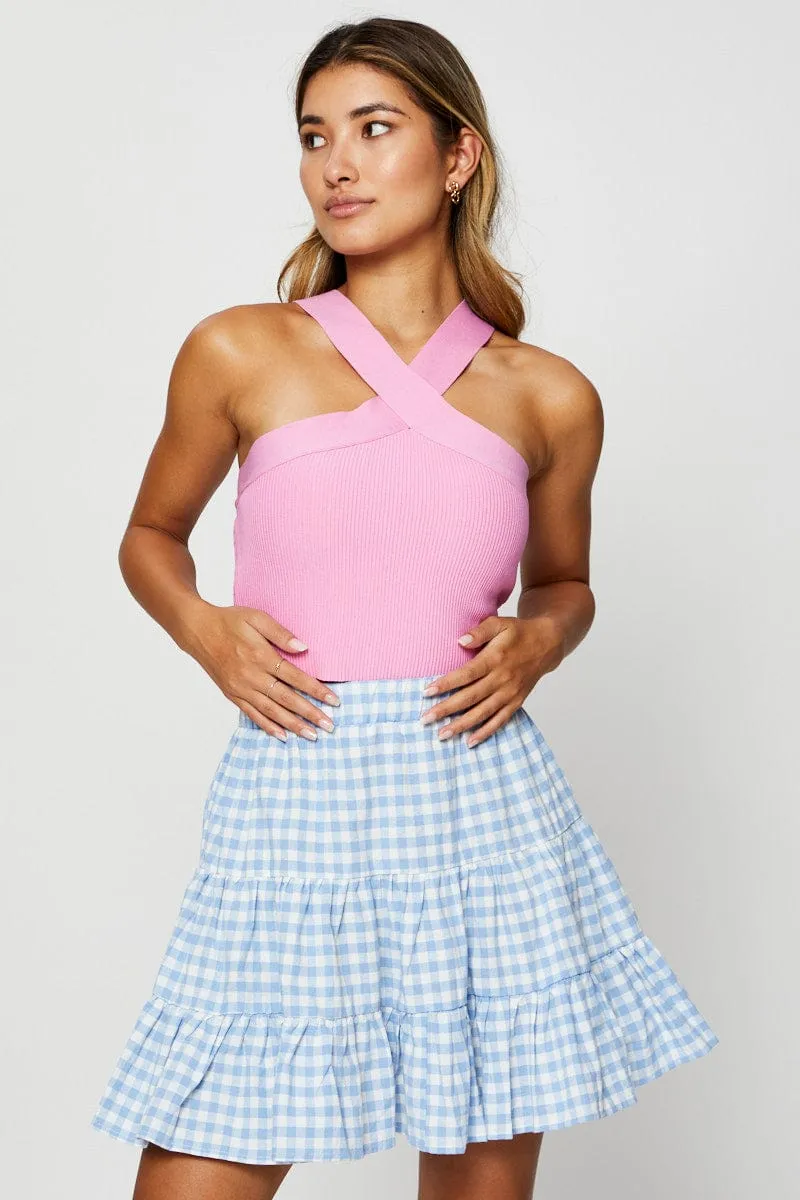 Check Flare Skirt Mini High Rise Elegant Texture High Street Fashion