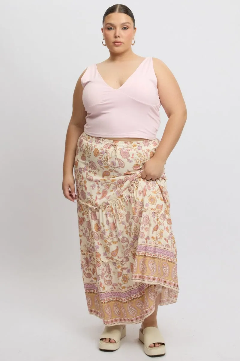 Beige Boho Tiered Maxi Skirt Tie Dye Style