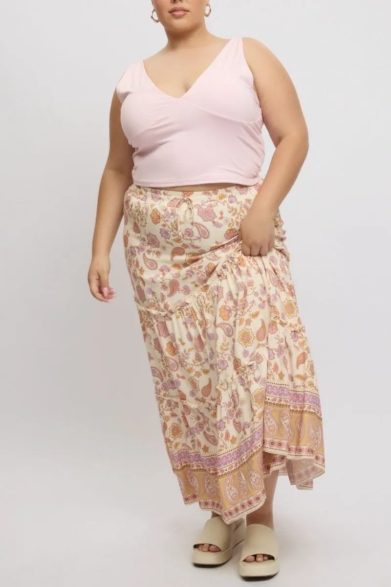 Chic Tones understated look Beige Boho Tiered Maxi Skirt