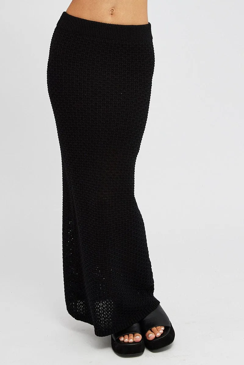 Chic casual Vibe Ready Black Knit Skirt Midi Crochet