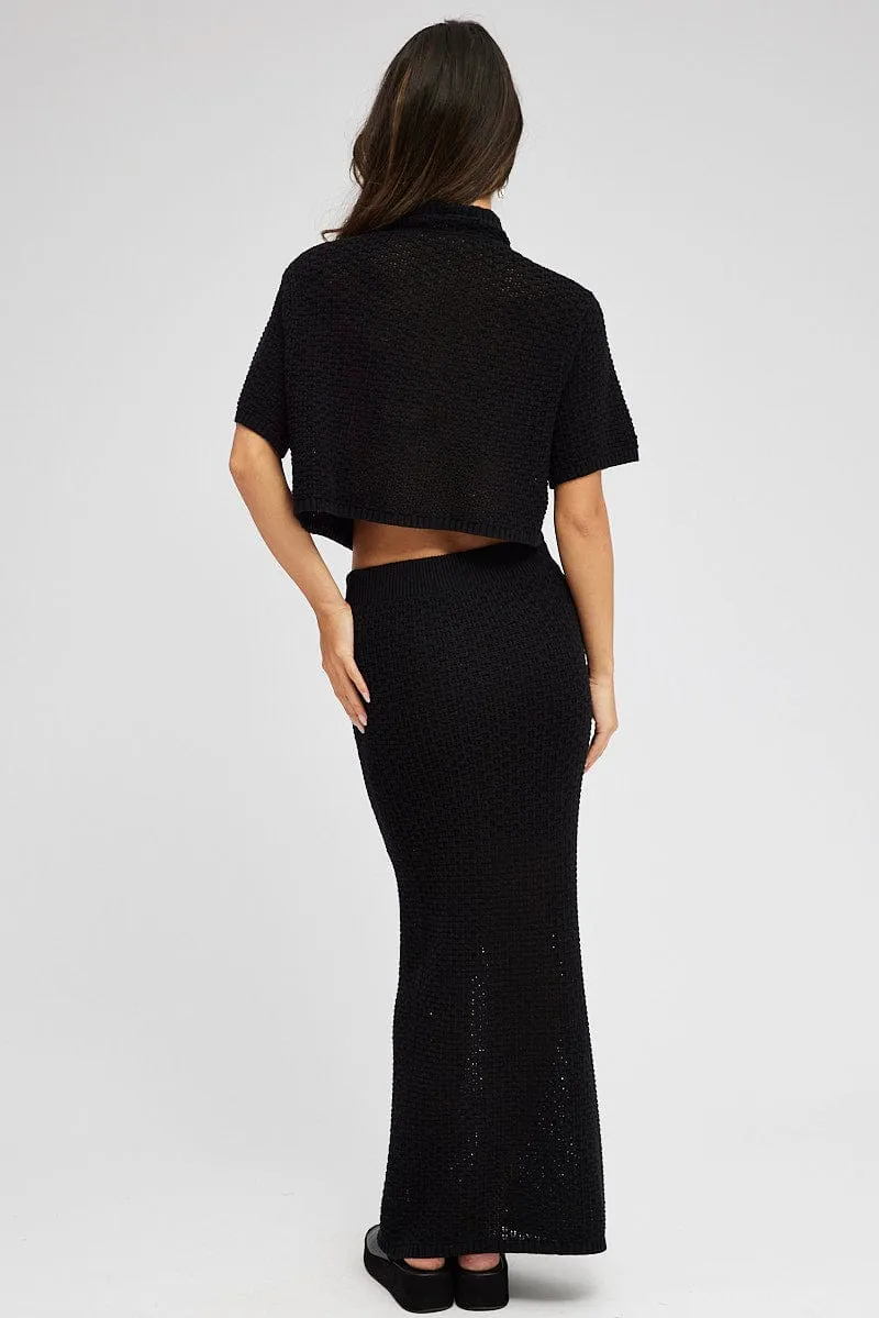 Black Knit Skirt Midi Crochet Affordable Fashion