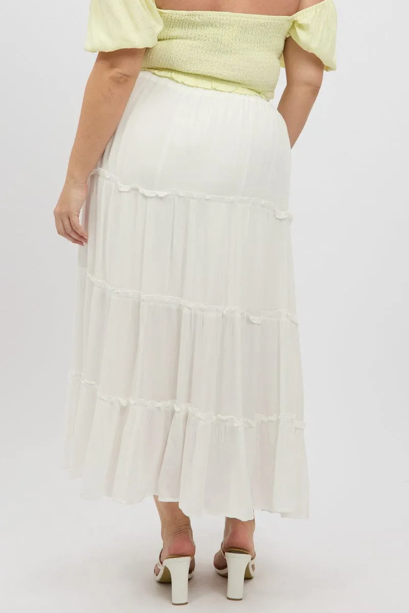 Weekend Style White Tiered Crinkle Maxi Skirt