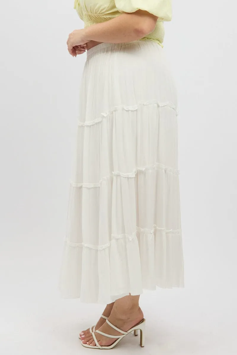 Light Moodboard White Tiered Crinkle Maxi Skirt