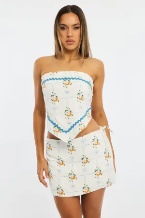 Road Trip White Floral Mini Skort Skirt Side Tie Shorts Lined Linen Blend