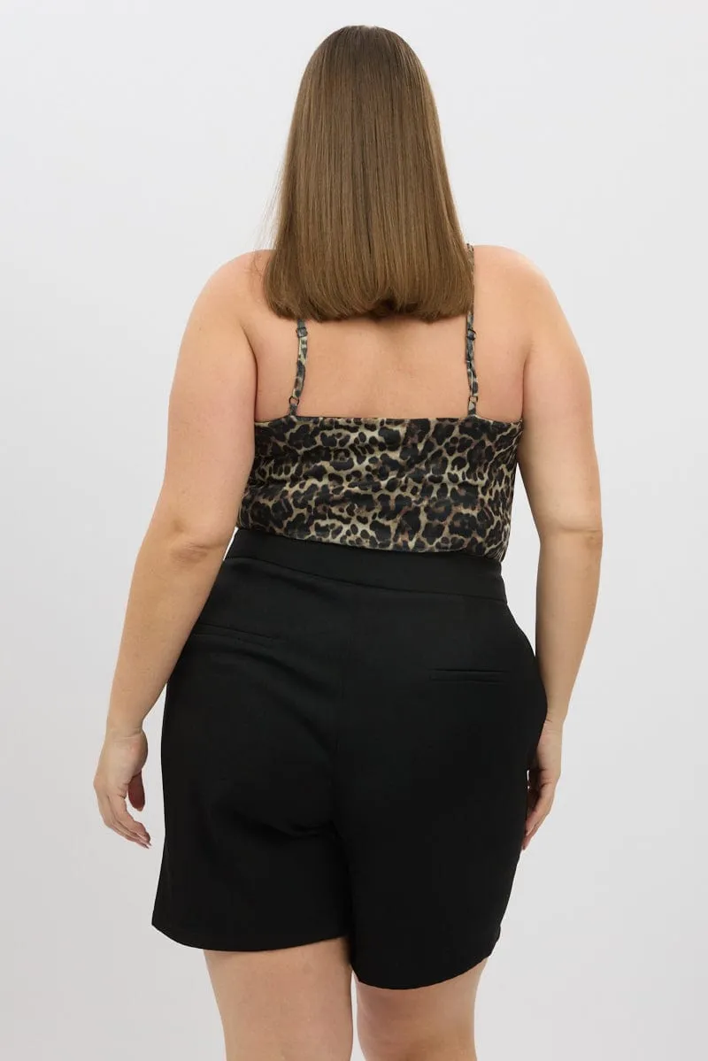 Brown Animal Print Bodysuit Sleeveless V Neck Casual Trend