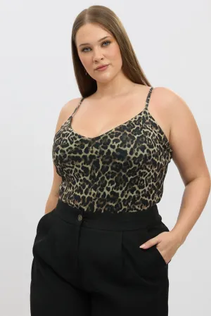 Brown Animal Print Bodysuit Sleeveless V Neck Sky Cool