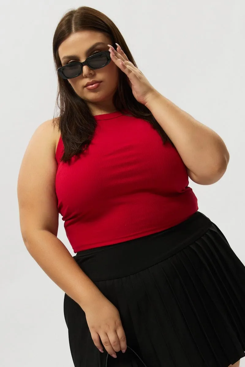 SeamlessConstruction PillingResistant Red Tank Top Crew Neck Rib