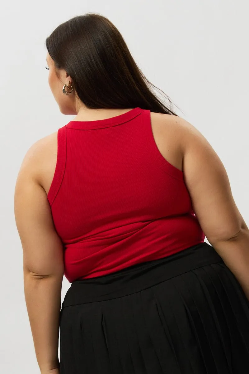 Red Tank Top Crew Neck Rib Motion Core