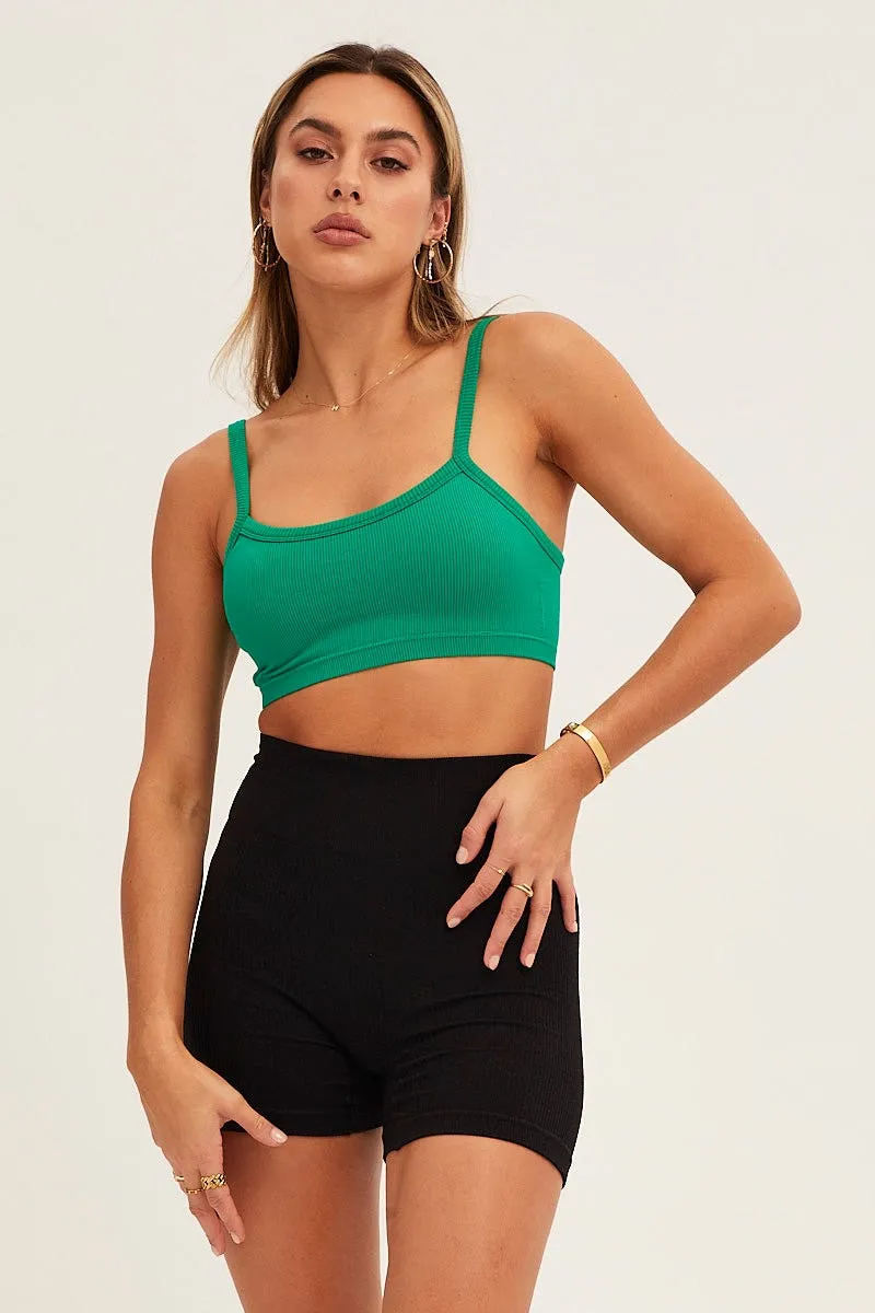 Fantasy Mood Green Bralette Crop Round Neck Seamless