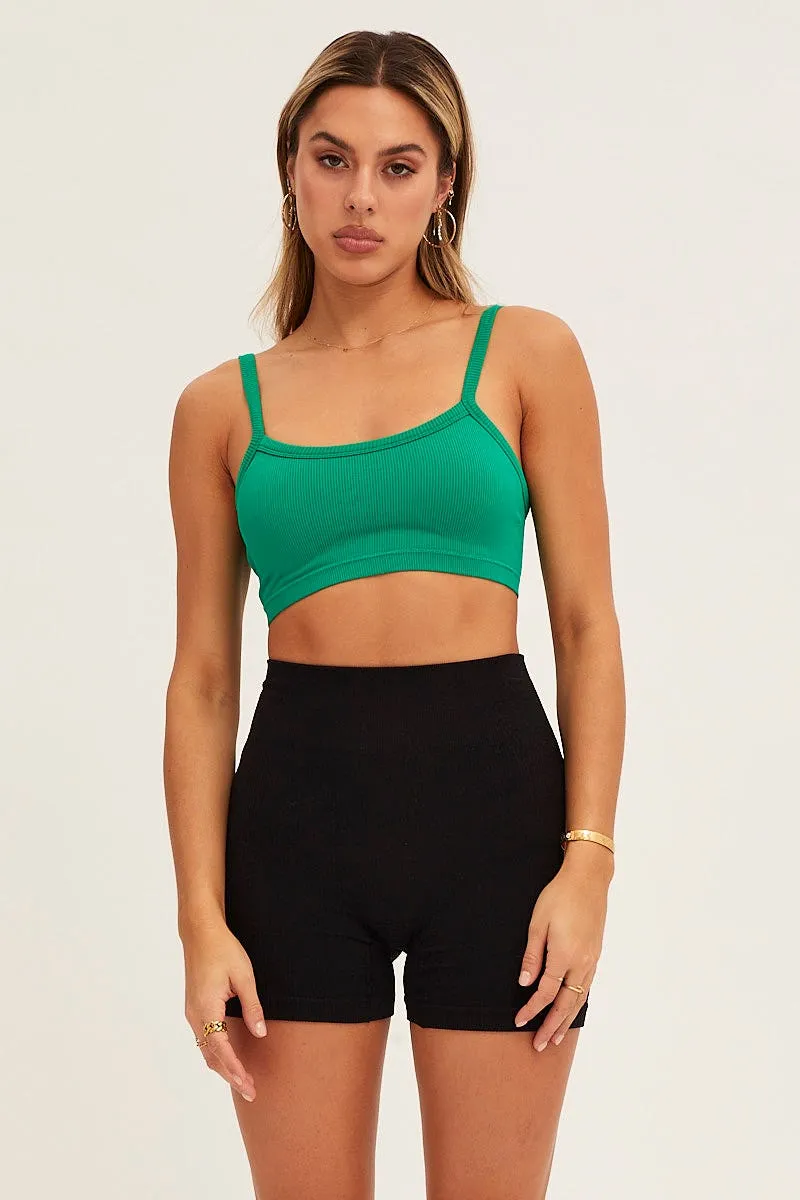 Chic Wear Green Bralette Crop Round Neck Seamless