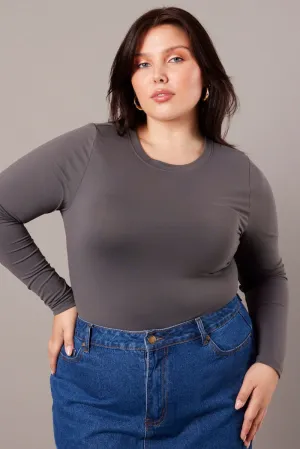 Grey Bodysuit Long Sleeve Crew Neck Supersoft Soft Jersey QuickDrying Material