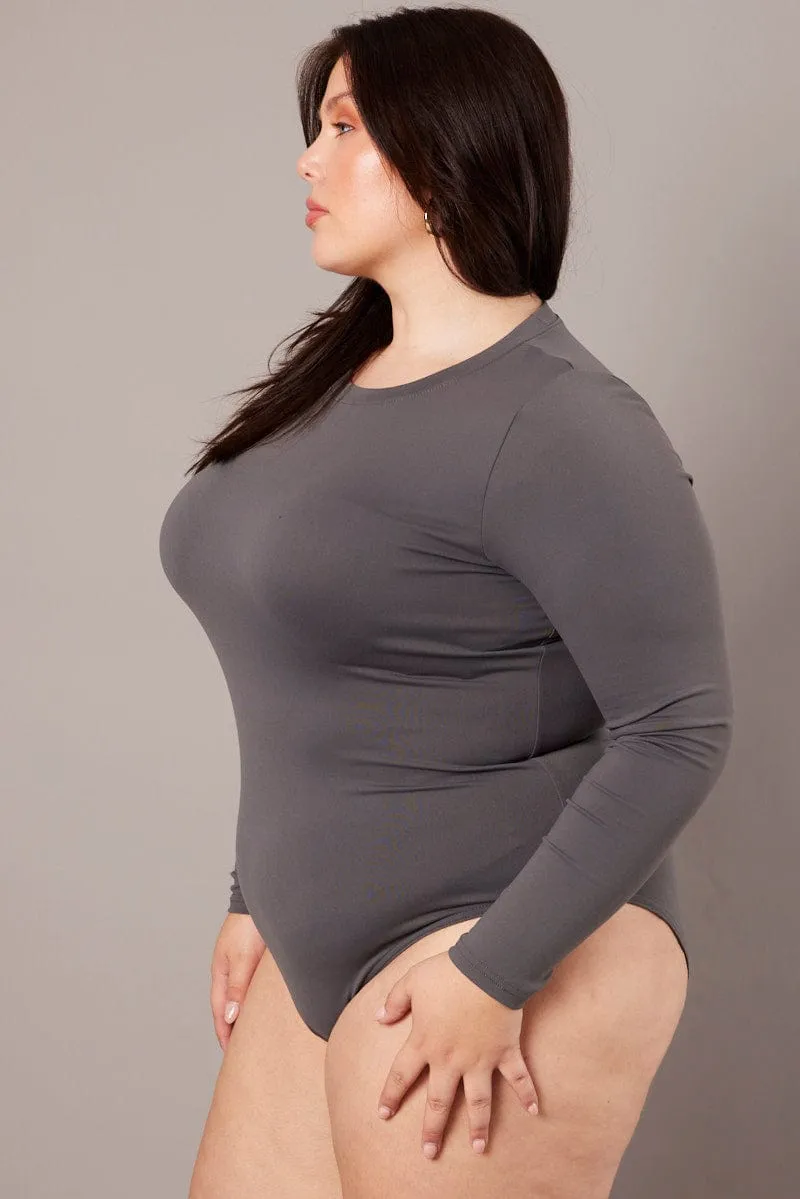 Grey Bodysuit Long Sleeve Crew Neck Supersoft Snow Ready BalancedDrape