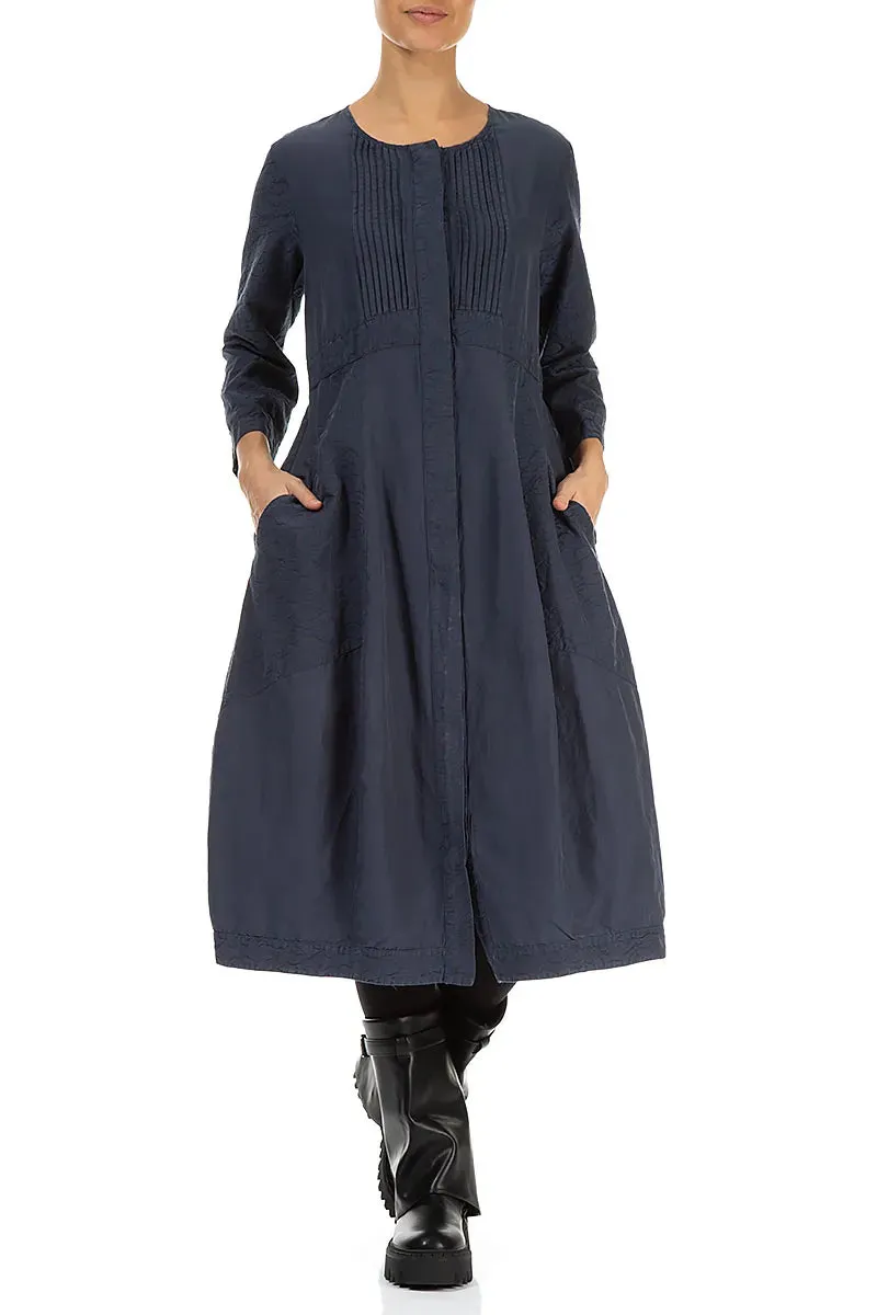 Pleated Front Slate Blue Silk Cotton Dress Warm Gloves StaticResistantTextile