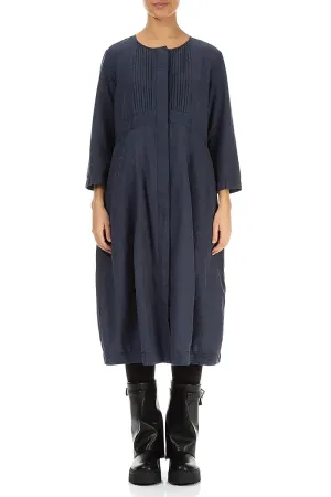 Pleated Front Slate Blue Silk Cotton Dress AntiSnag Threading Casual Pants