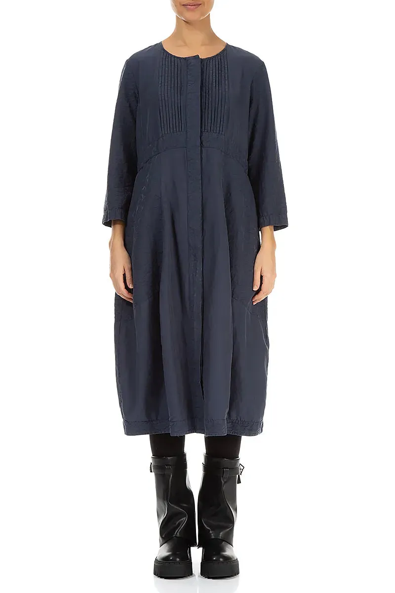 Pleated Front Slate Blue Silk Cotton Dress AntiSnag Threading Casual Pants