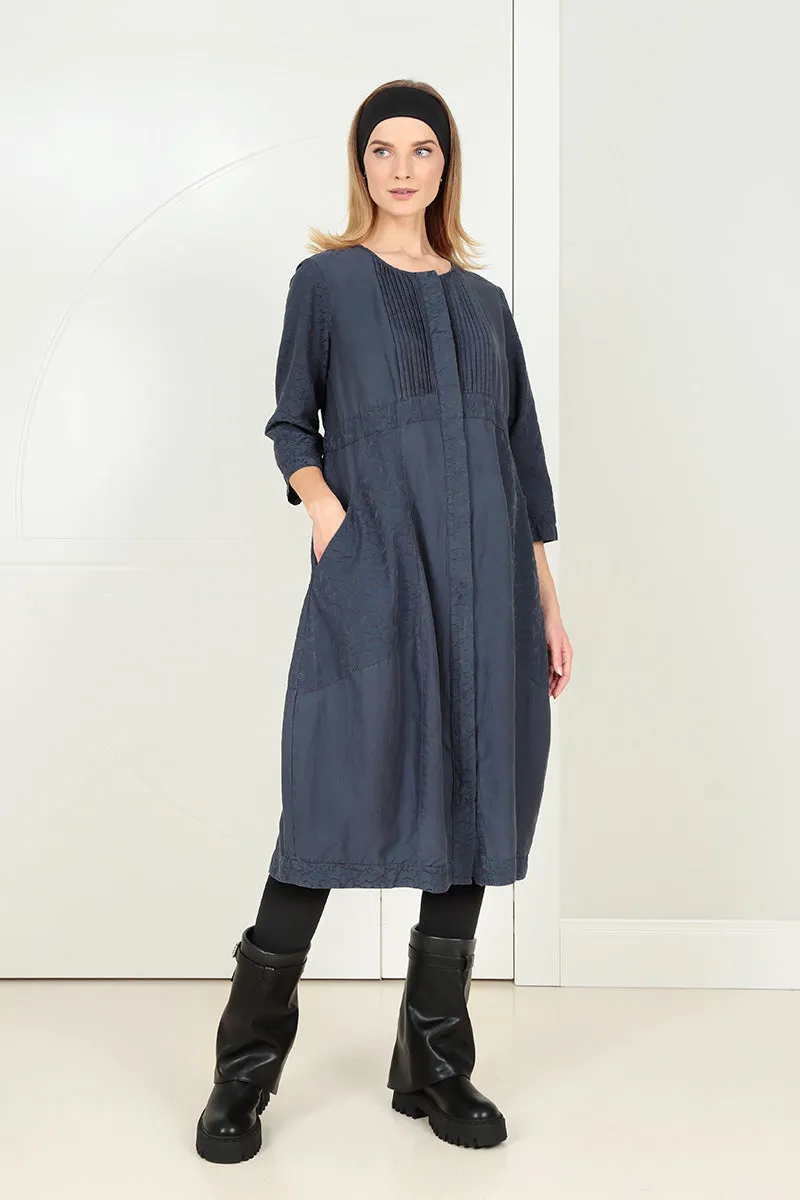 Drive Core Comfortable fit Pleated Front Slate Blue Silk Cotton Dress