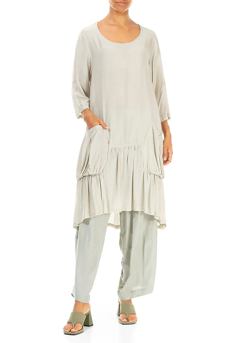 Breezy Design Dense Fit Flared Taupe Silk Bamboo Tunic Dress