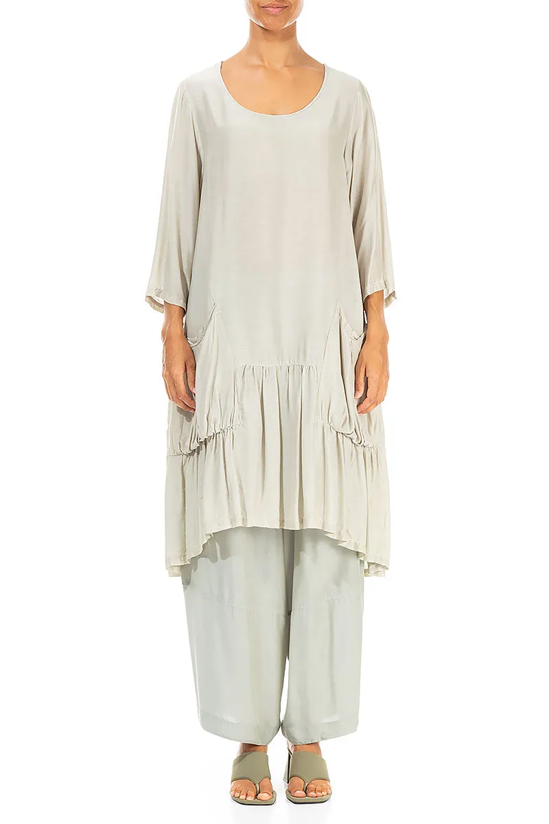 Pearl Tone Spark Mood Flared Taupe Silk Bamboo Tunic Dress