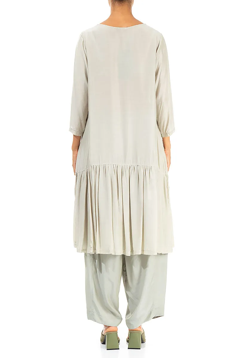 Flared Taupe Silk Bamboo Tunic Dress Essential Shirt Teen Fresh