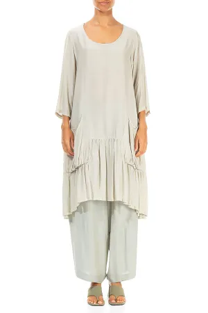 Pearl Tone Spark Mood Flared Taupe Silk Bamboo Tunic Dress