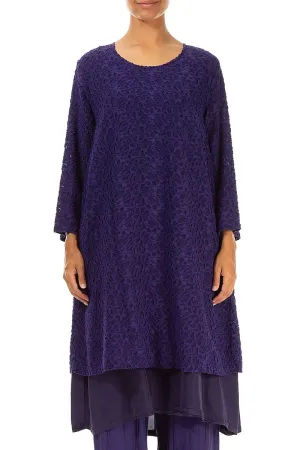 Saga Vibe Floral Texture Layered Royal Purple Silk Dress