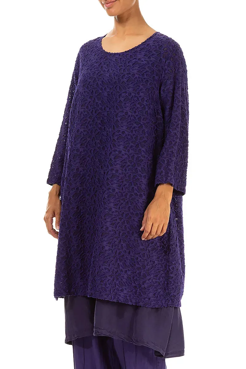 Floral Texture Layered Royal Purple Silk Dress Silent Mood