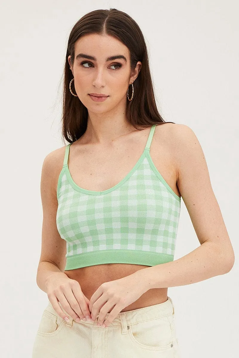 Ventilation Panels Green Check Singlet Crop Top Seamless