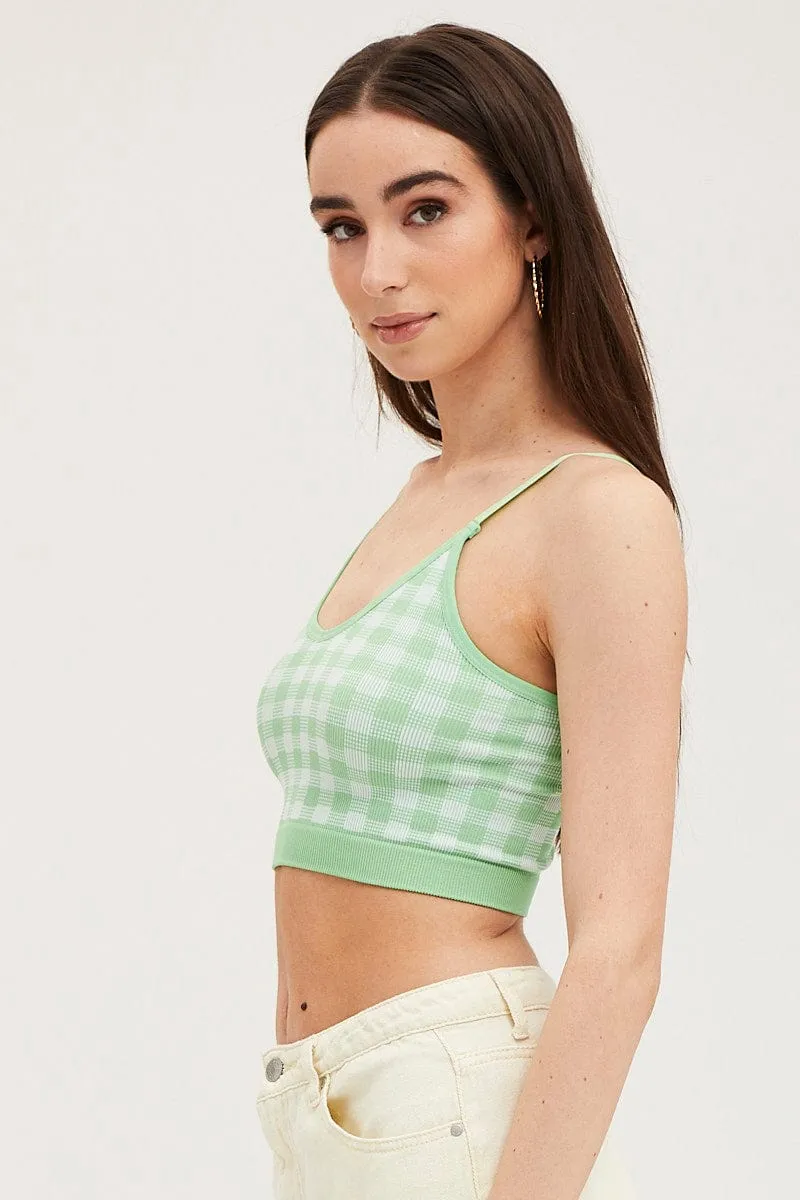 Versatile Hat ButterSoftKnit Green Check Singlet Crop Top Seamless