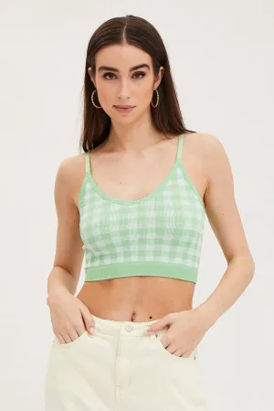 Model Glow Green Check Singlet Crop Top Seamless