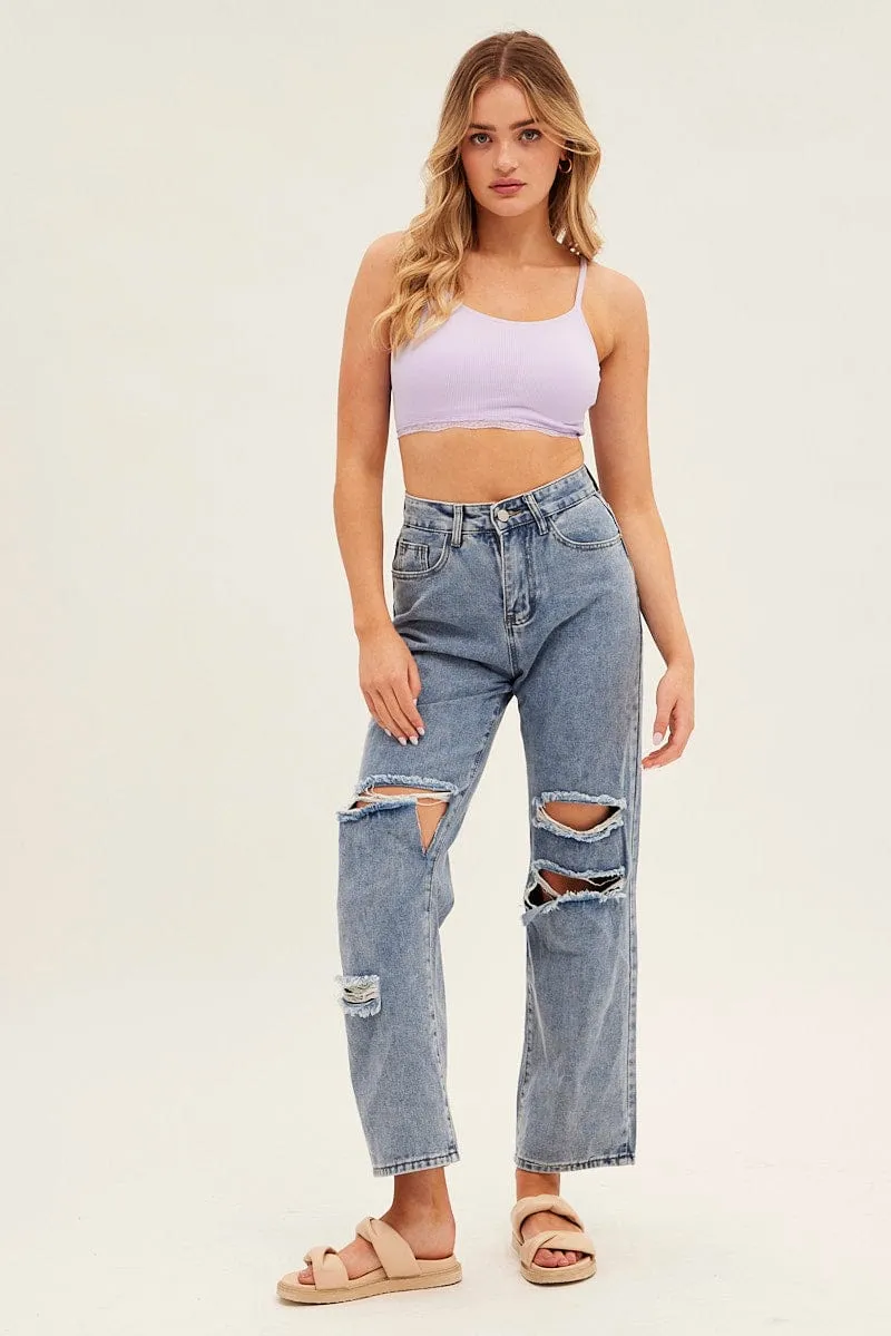 Purple Bralette Seamless Urban Wear Layered Shirt