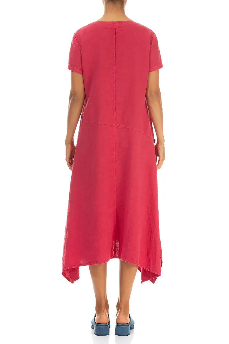 Side Pocket A-Line Raspberry Linen Dress Easy Go