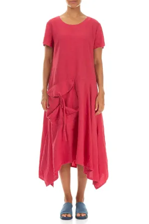 Outdoor Activity Earth Fit Side Pocket A-Line Raspberry Linen Dress