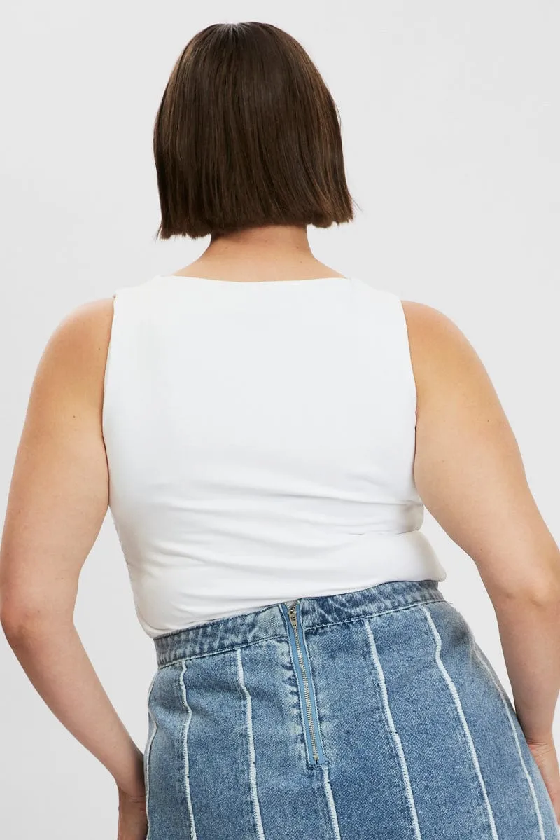 Calm Tone White Tank Top Side Ruched Supersoft