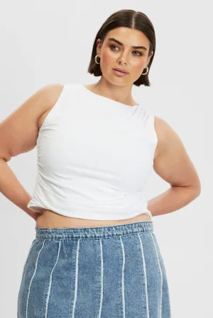 Sharp Look World Edge White Tank Top Side Ruched Supersoft