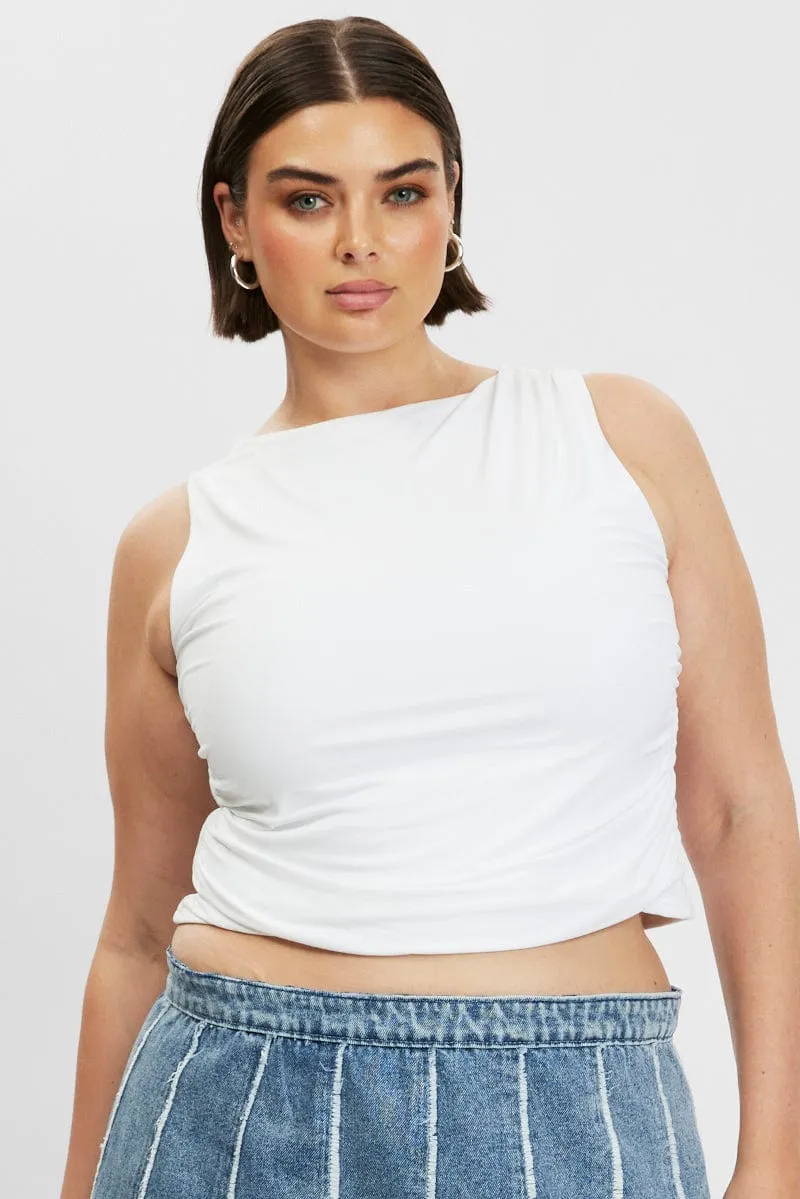 White Tank Top Side Ruched Supersoft NonIrritatingSeams