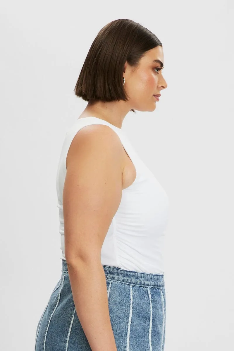 White Tank Top Side Ruched Supersoft PreShrunkFabric Breathable Material