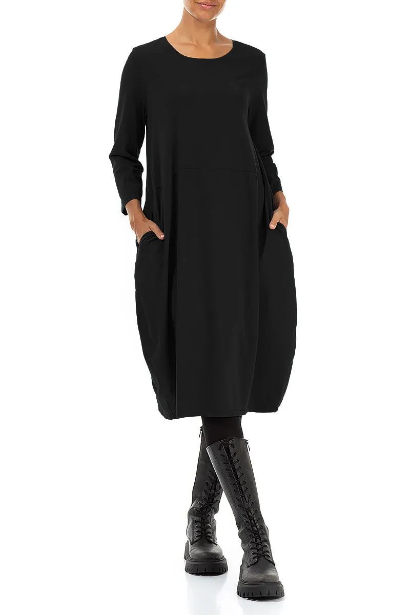 EasyAdjustment Balloon Black Cotton Dress