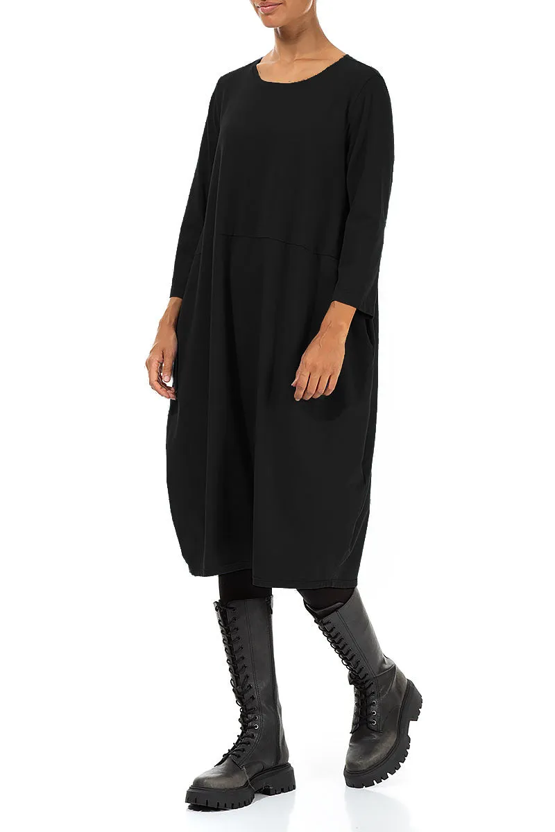 Balloon Black Cotton Dress TactileStitching