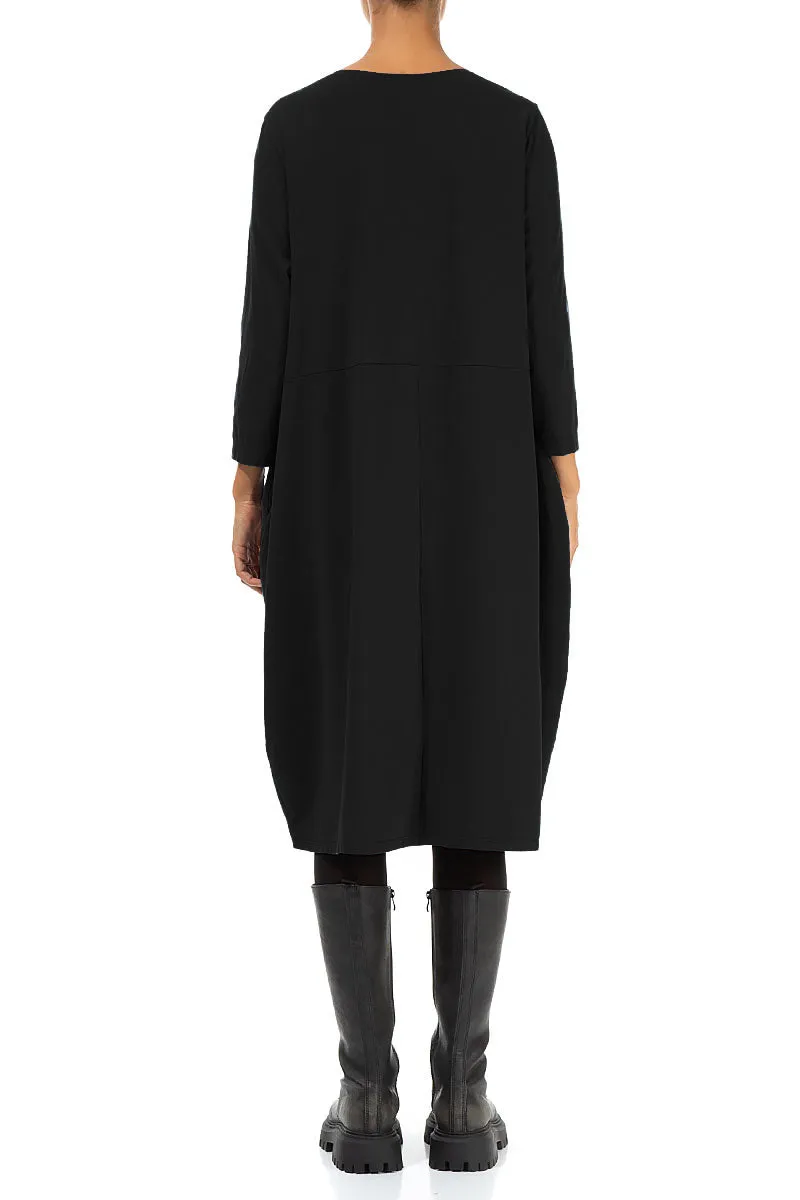 RipstopFabric Balloon Black Cotton Dress