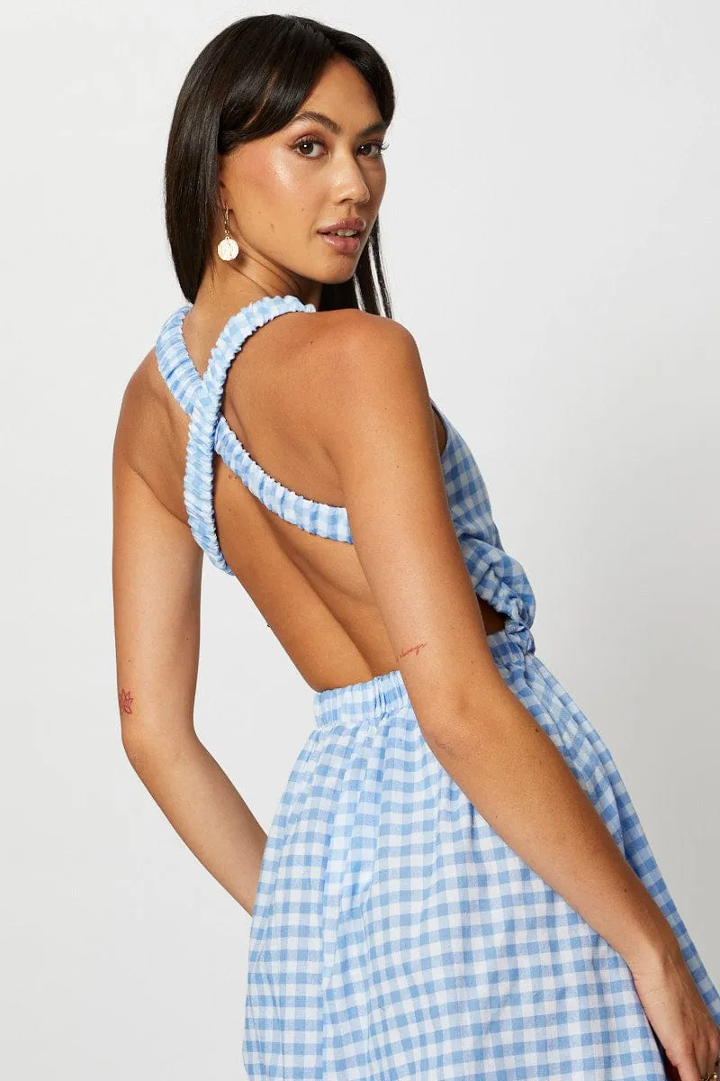 Check Mini Dress Sleeveless Flatlock Seams Charming Style